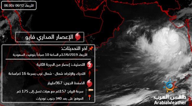 آخر تطورات الإعصار فايو في بحر العرب والمسار المرجّح حتى مساء الخميس